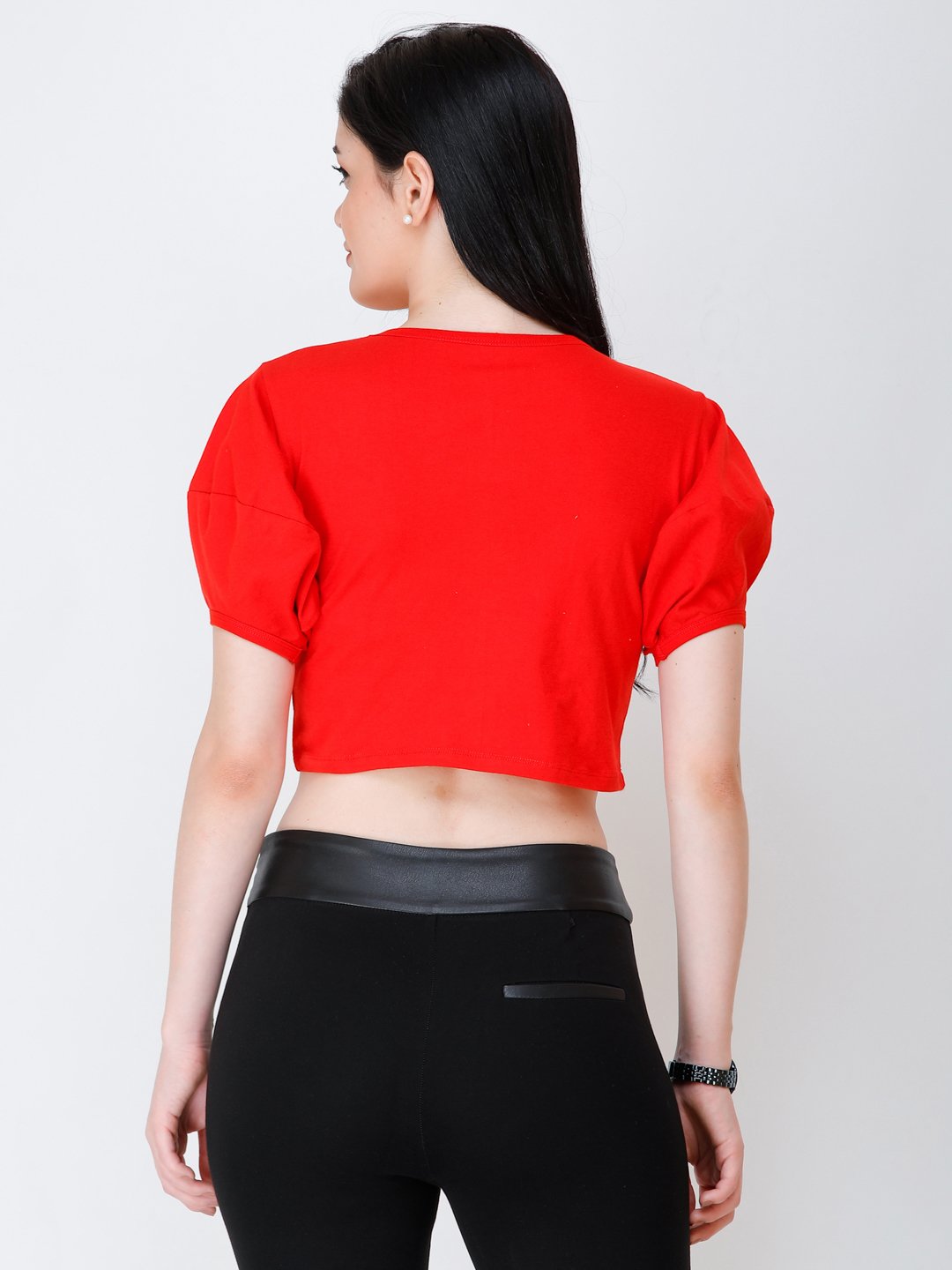 SCORPIUS Red puff sleeve crop top
