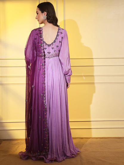 Elegant Mauve Embroidered Anarkali with Matching Embroidered Dupatta | Hues of India