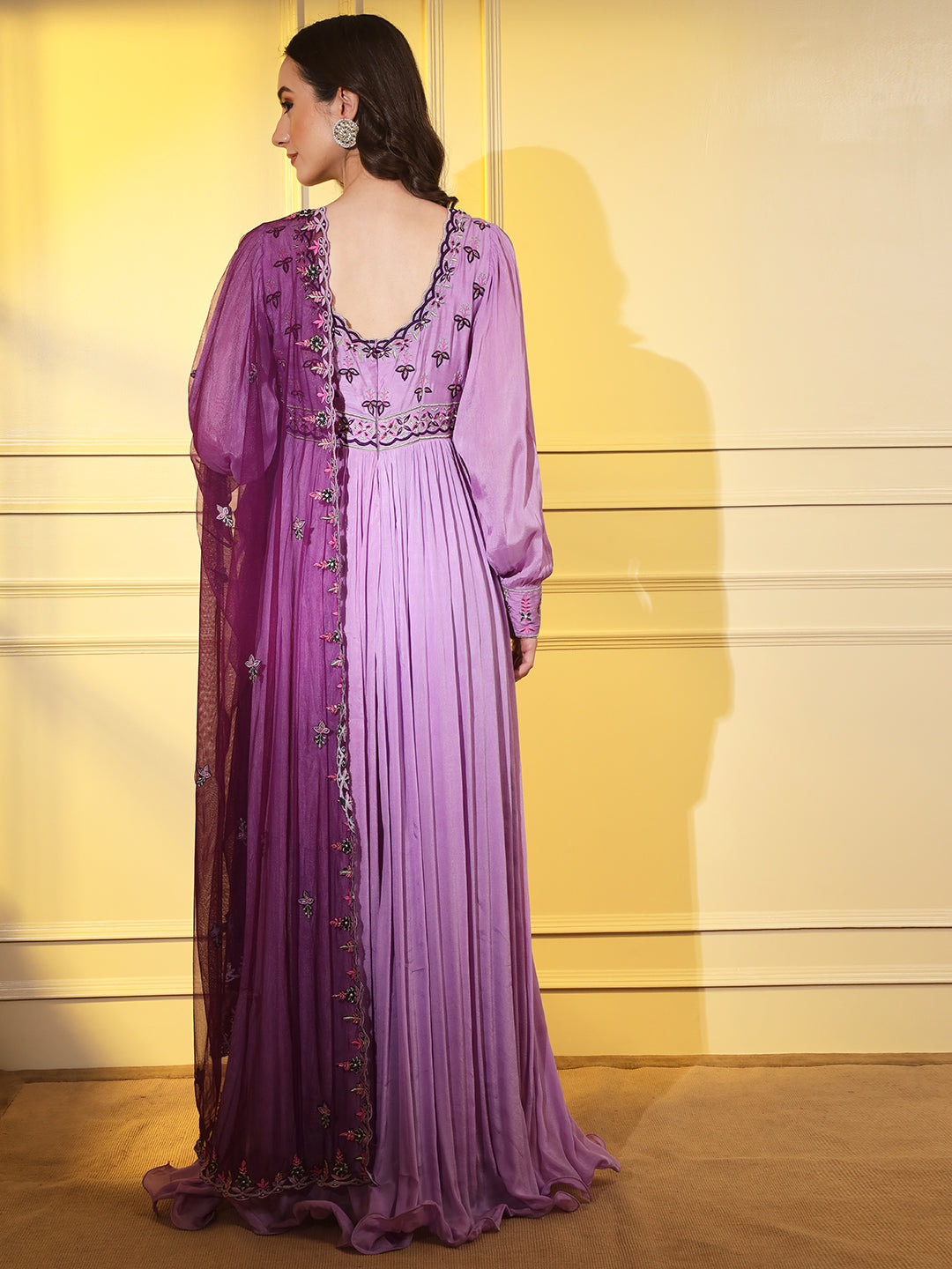 Elegant Mauve Embroidered Anarkali with Matching Embroidered Dupatta | Hues of India