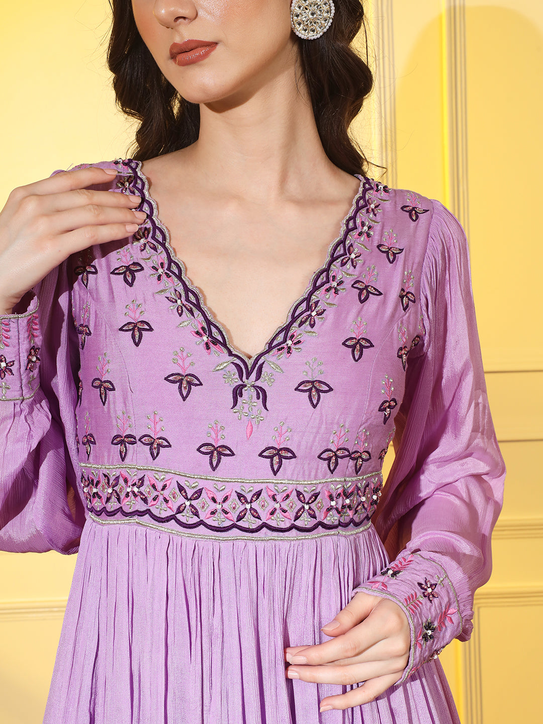Elegant Mauve Embroidered Anarkali with Matching Embroidered Dupatta | Hues of India