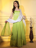 Effortlessly Elegant: Lime Green Ankle-Length Dress Set with Dupatta | Hues of India