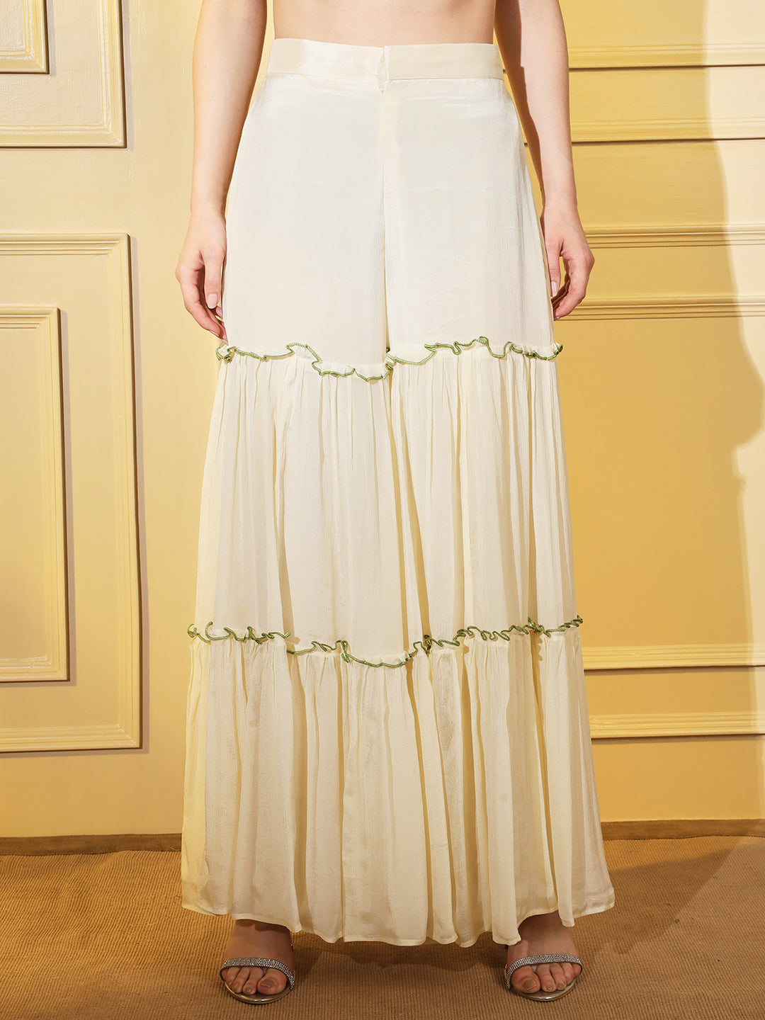 Ethnic Elegance: Off White and Green Indowestern Coord Set with Intricate Embroidery | Hues of India