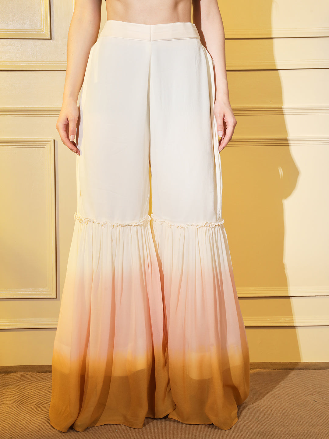 Sunshine Style: Women's Designer 3-Piece Yellow and White Set with Wrap Around Jacket and Embroidered Belt | Hues of India