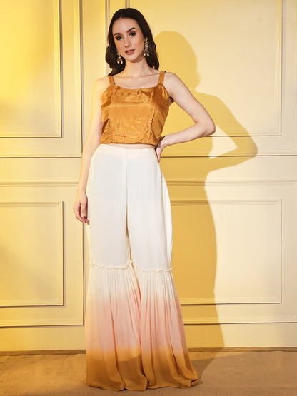 Sunshine Style: Women's Designer 3-Piece Yellow and White Set with Wrap Around Jacket and Embroidered Belt | Hues of India
