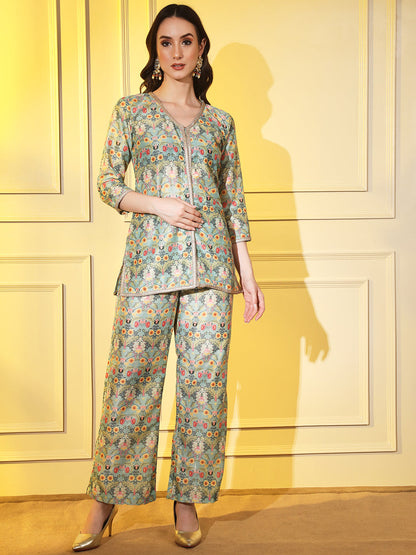 Charming Green Printed Coord Set in Pure Muslin | Hues of India