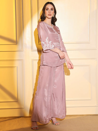 Pink Embroidered Coord Set with Belt | Hues of India