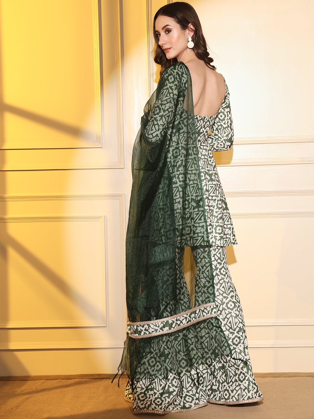 Elevate Your Ethnic Style: Teal Muslin Sharara Suit Set | Hues of India