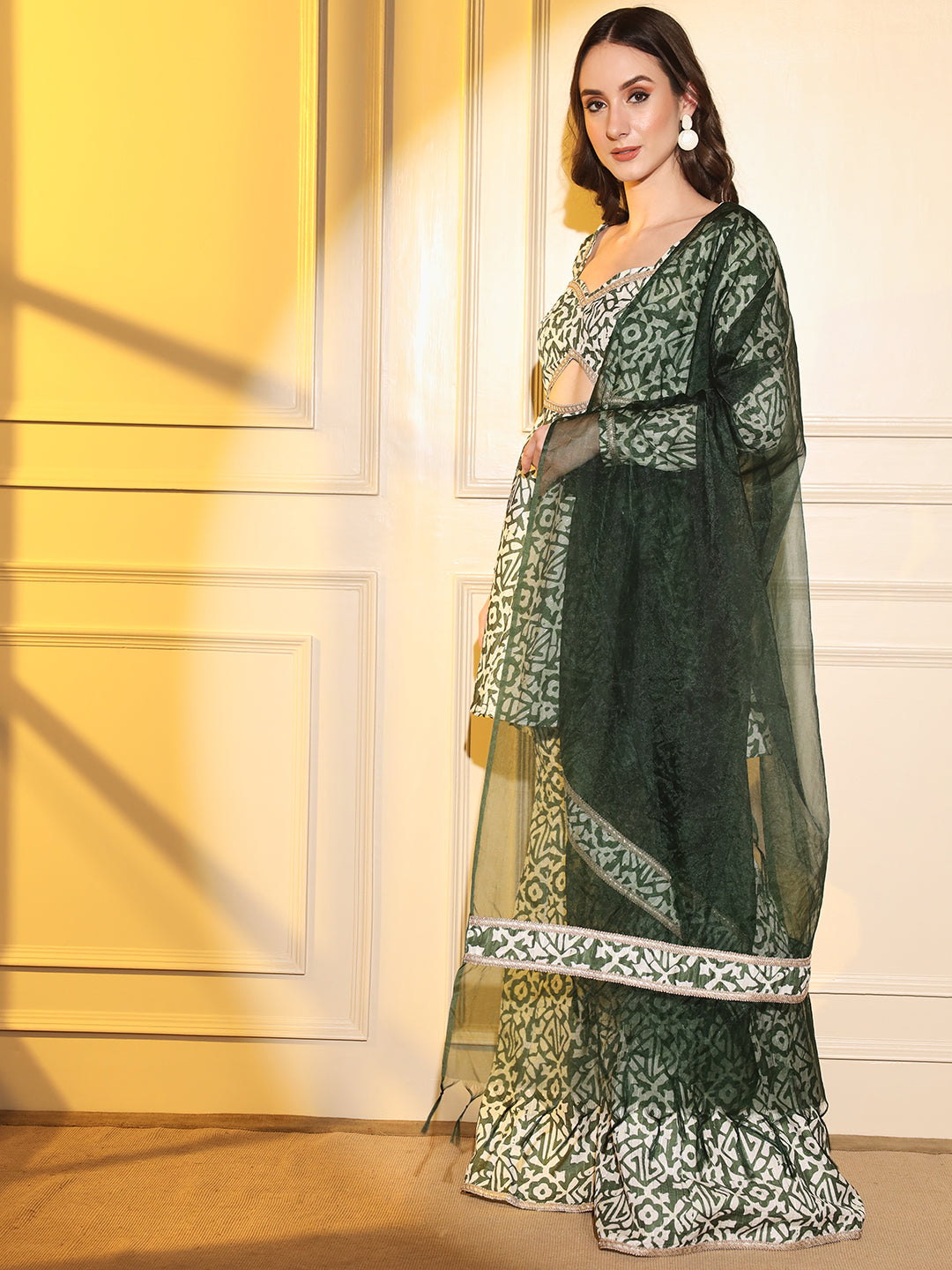 Elevate Your Ethnic Style: Teal Muslin Sharara Suit Set | Hues of India