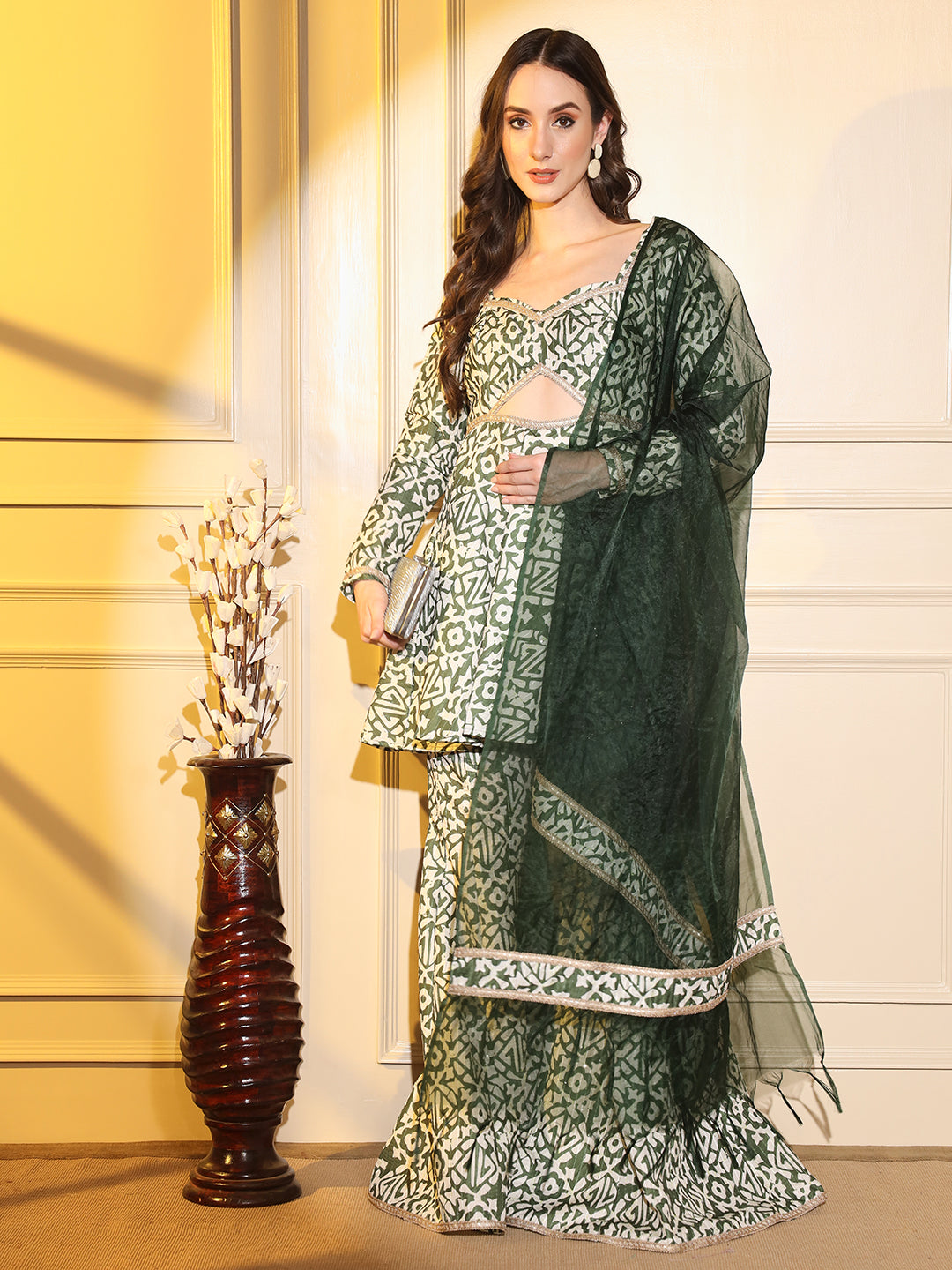 Elevate Your Ethnic Style: Teal Muslin Sharara Suit Set | Hues of India
