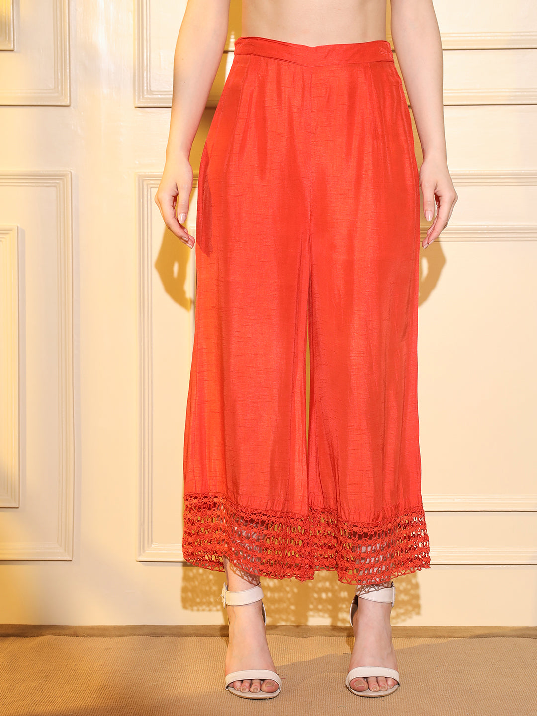 Ethnic Elegance: Rust Silk 3-Piece Suit Set | Hues of India