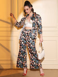 Sleek Black Satin 2-Piece Printed Coord Set for Women | Hues of India