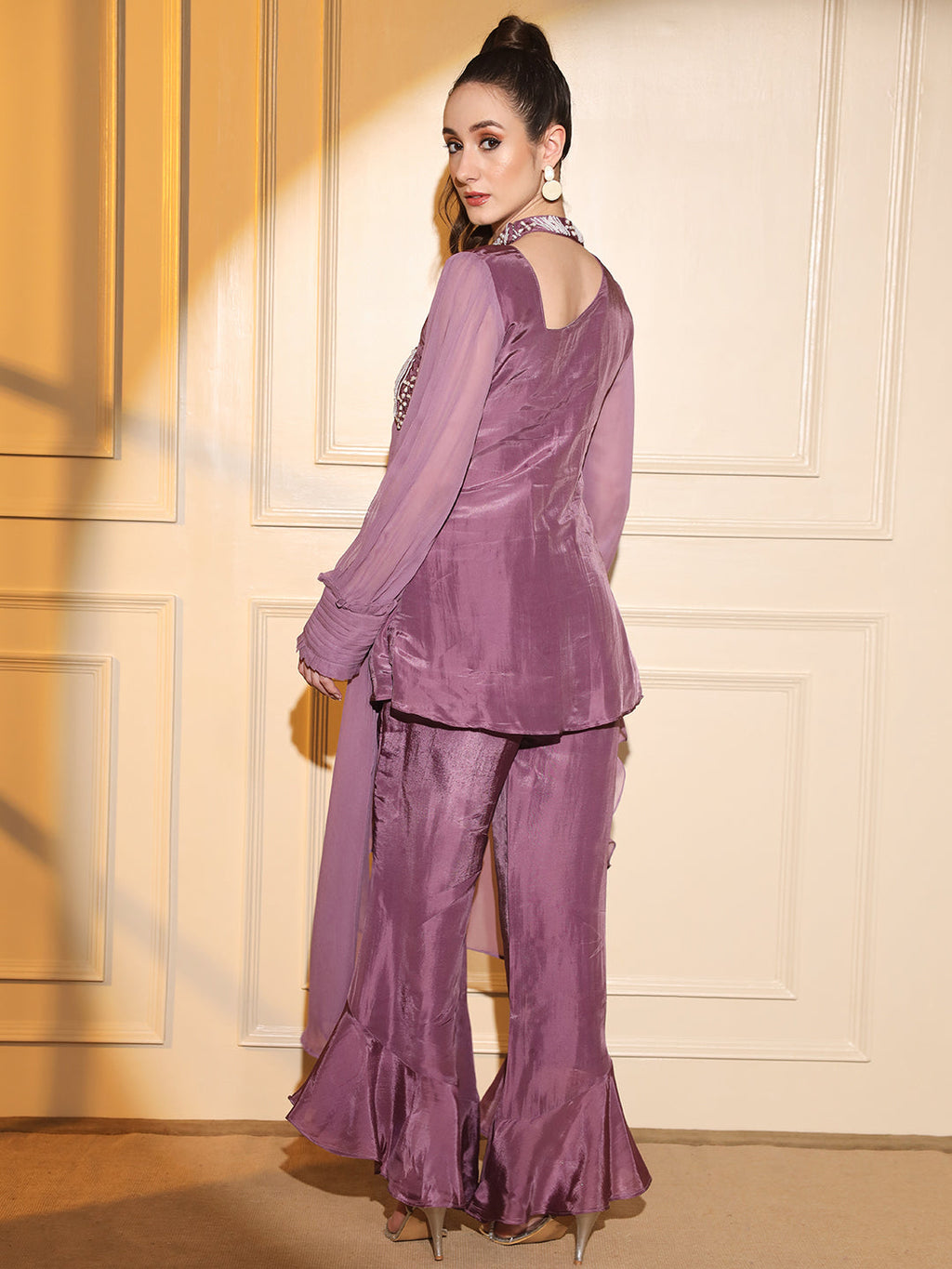 Lavender Hand-Embroidered Co-ord Set for Women | Hues of India