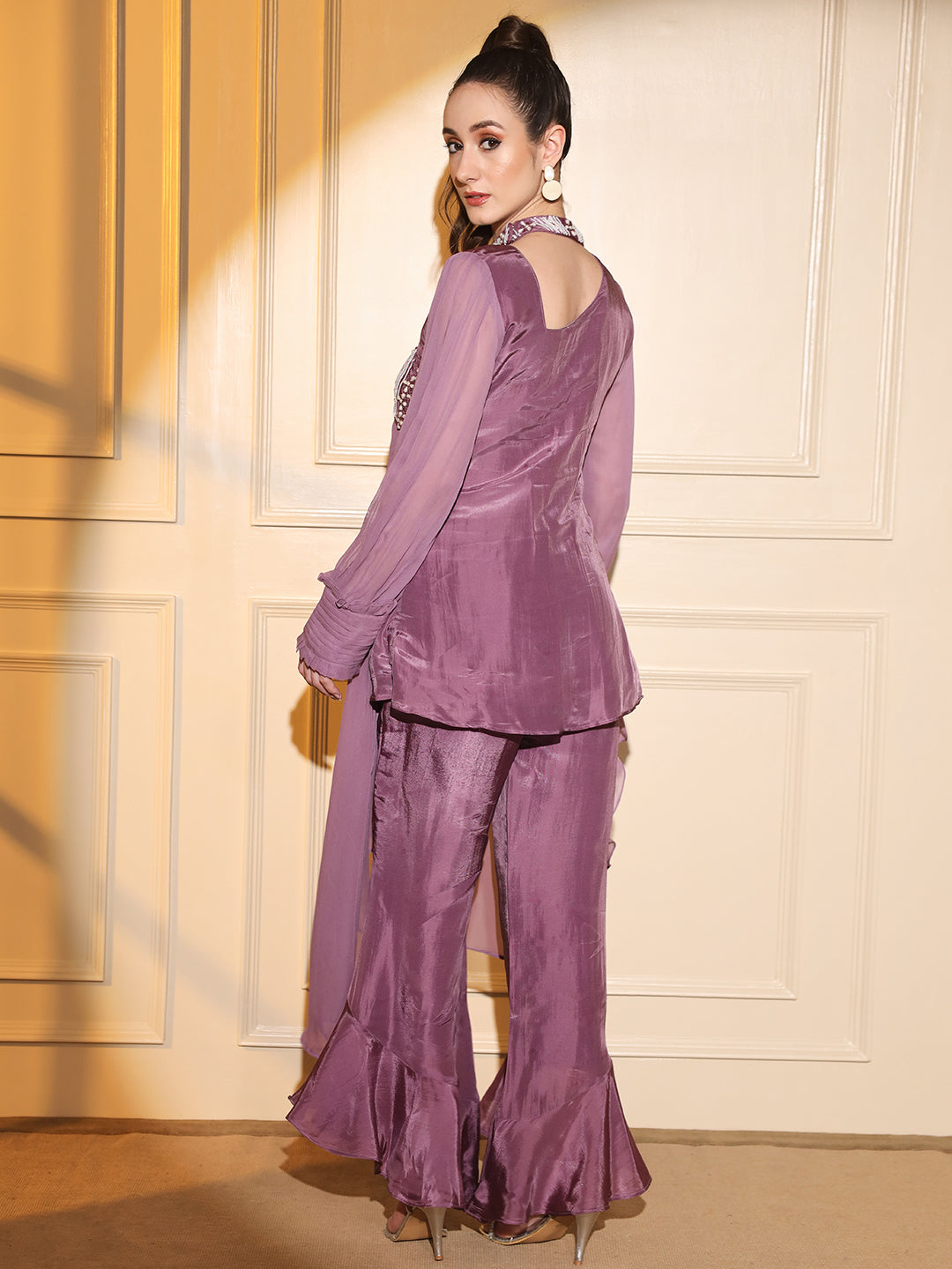 Lavender Hand-Embroidered Co-ord Set for Women | Hues of India