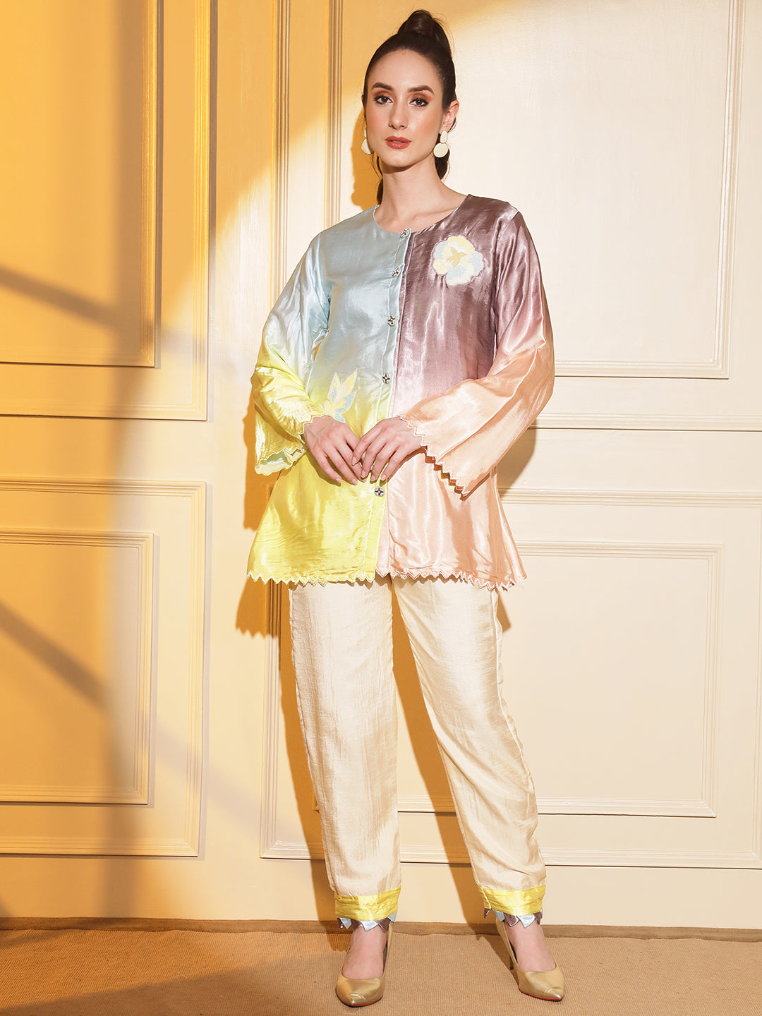 Vibrant and Luxurious: Indian Women's Multicolor Coord Set with Hand Embroidery | Hues of India