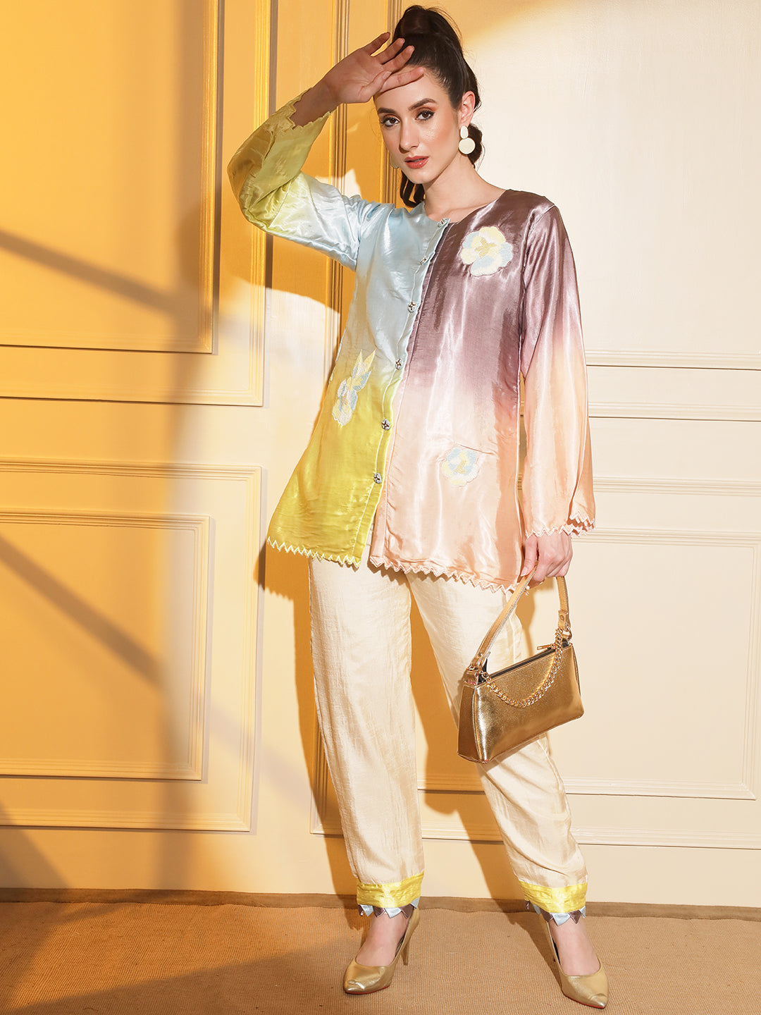 Vibrant and Luxurious: Indian Women's Multicolor Coord Set with Hand Embroidery | Hues of India