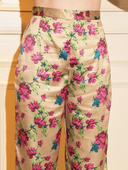 Glam Up Your Style: Gold Floral Satin Coord Set | Hues of India