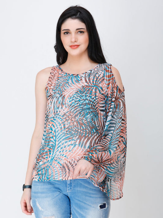 SCORPIUS one shoulder printed top