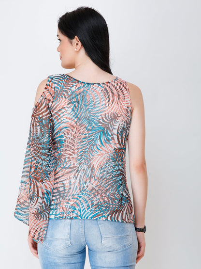 SCORPIUS one shoulder printed top