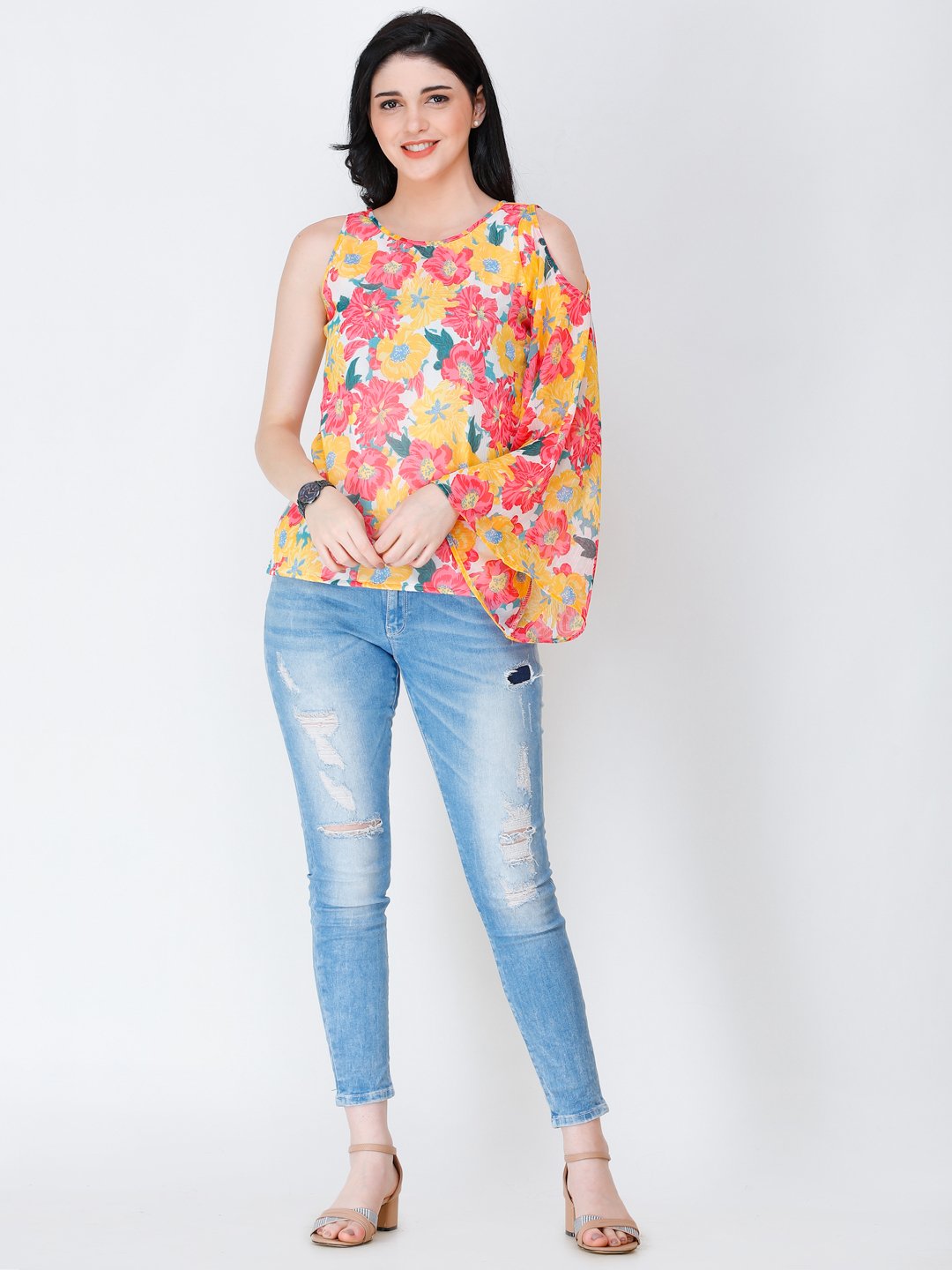 SCORPIUS one shoulder floral top