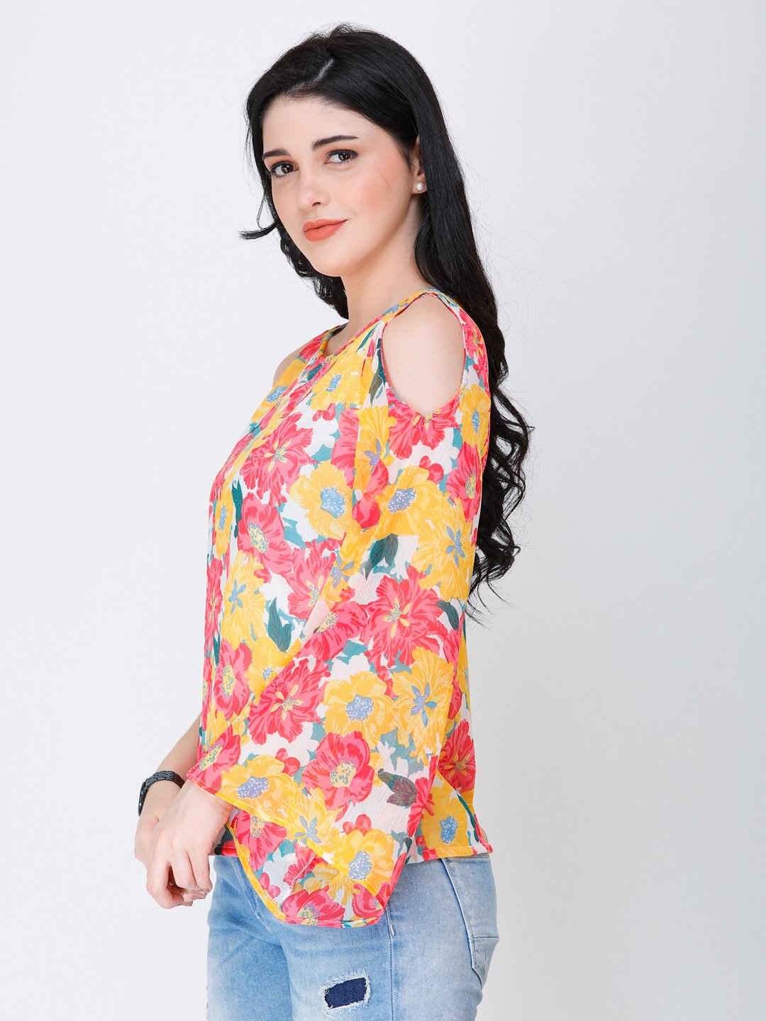 SCORPIUS one shoulder floral top