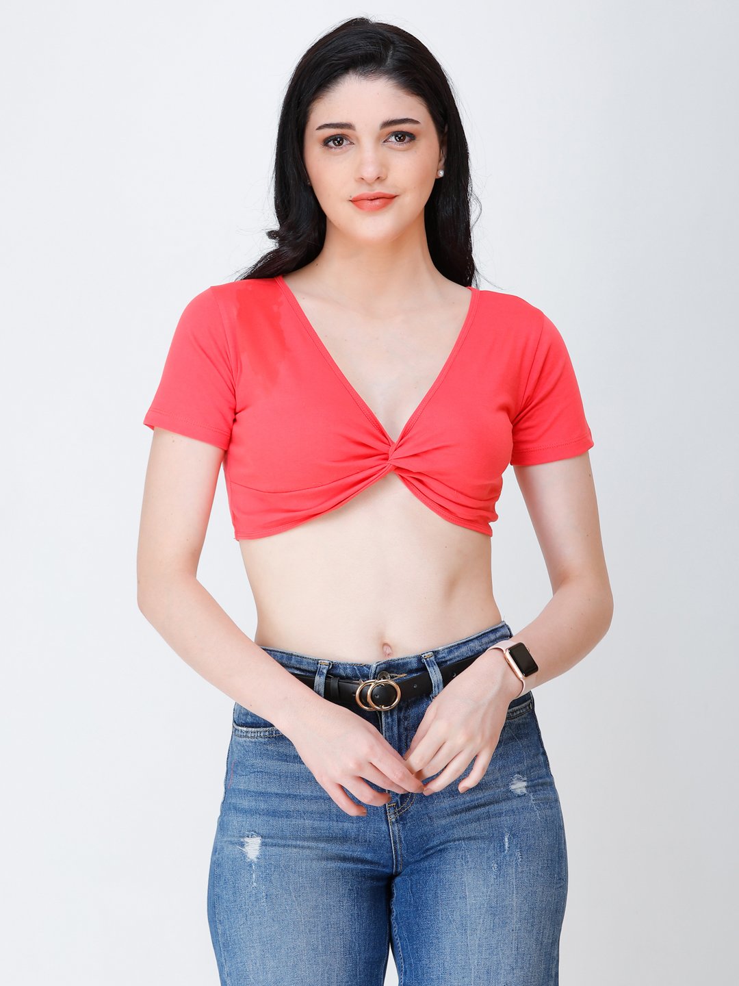 SCORPIUS coral knotted crop top