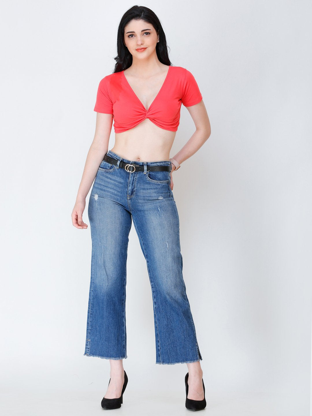 SCORPIUS coral knotted crop top
