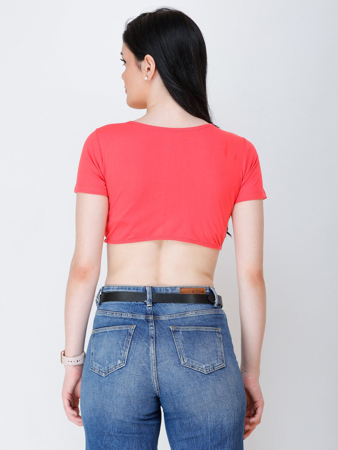 SCORPIUS coral knotted crop top
