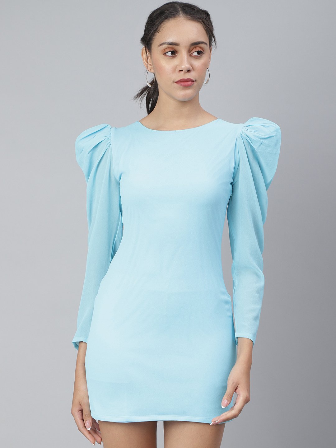 SCORPIUS Blue Georgette Bodycon Mini Dress