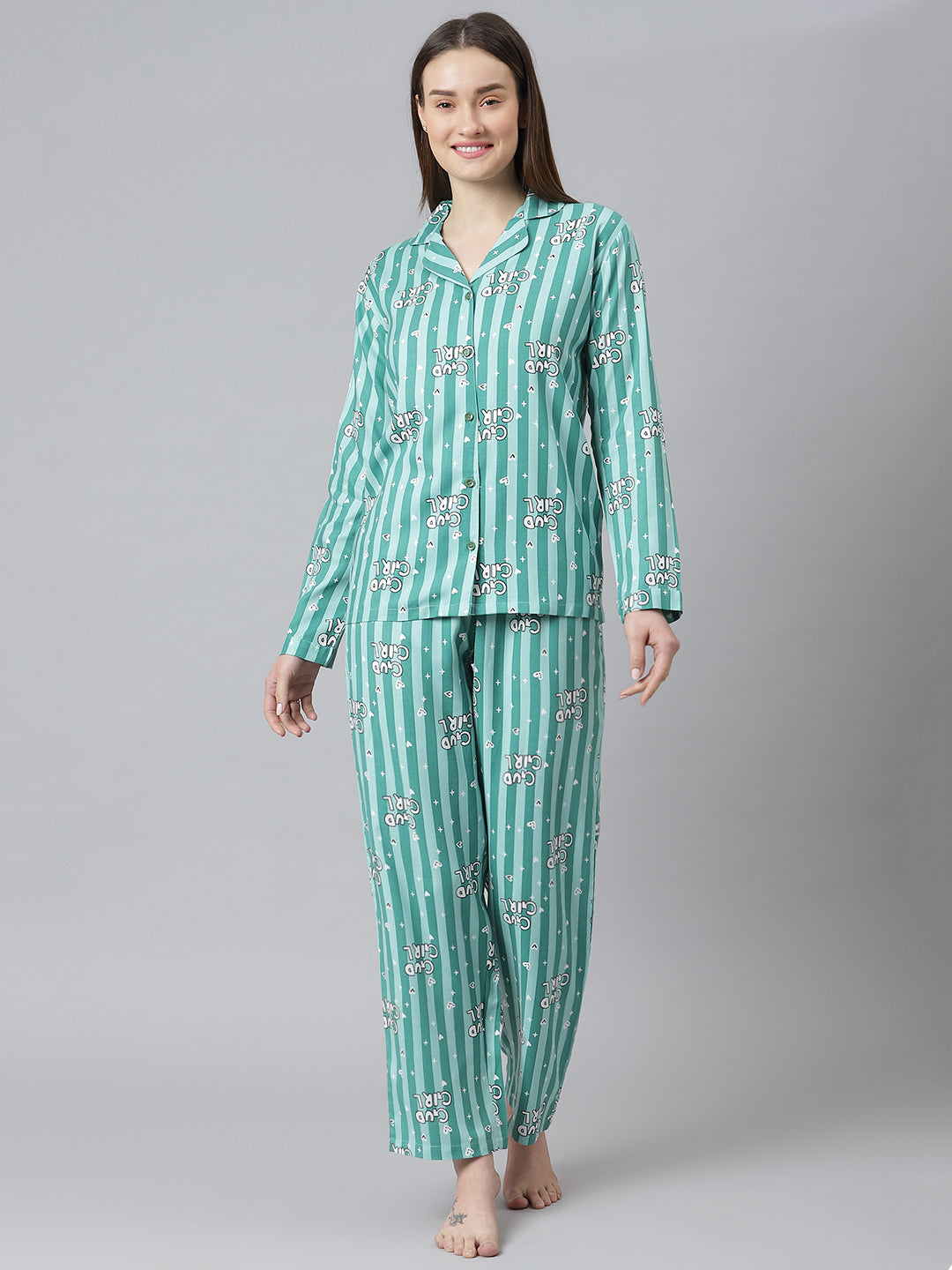 Cation Green Printed Night Suit