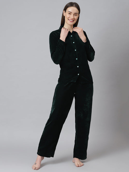 Cation Green Velvet Night Suit