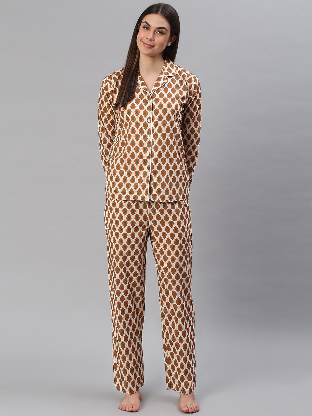 Cation Brown Printed Night Suit