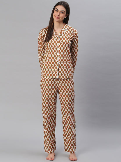 Cation Brown Printed Night Suit