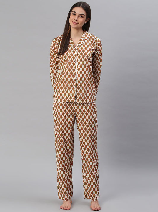 Cation Brown Printed Night Suit