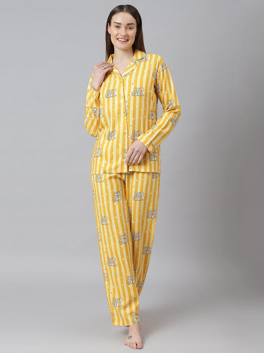 Cation Yellow Printed Night Suit