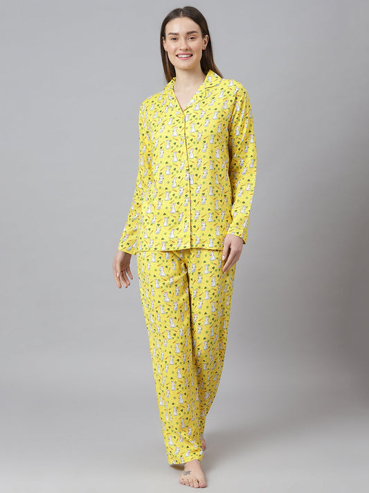 Cation Yellow Printed Night Suit