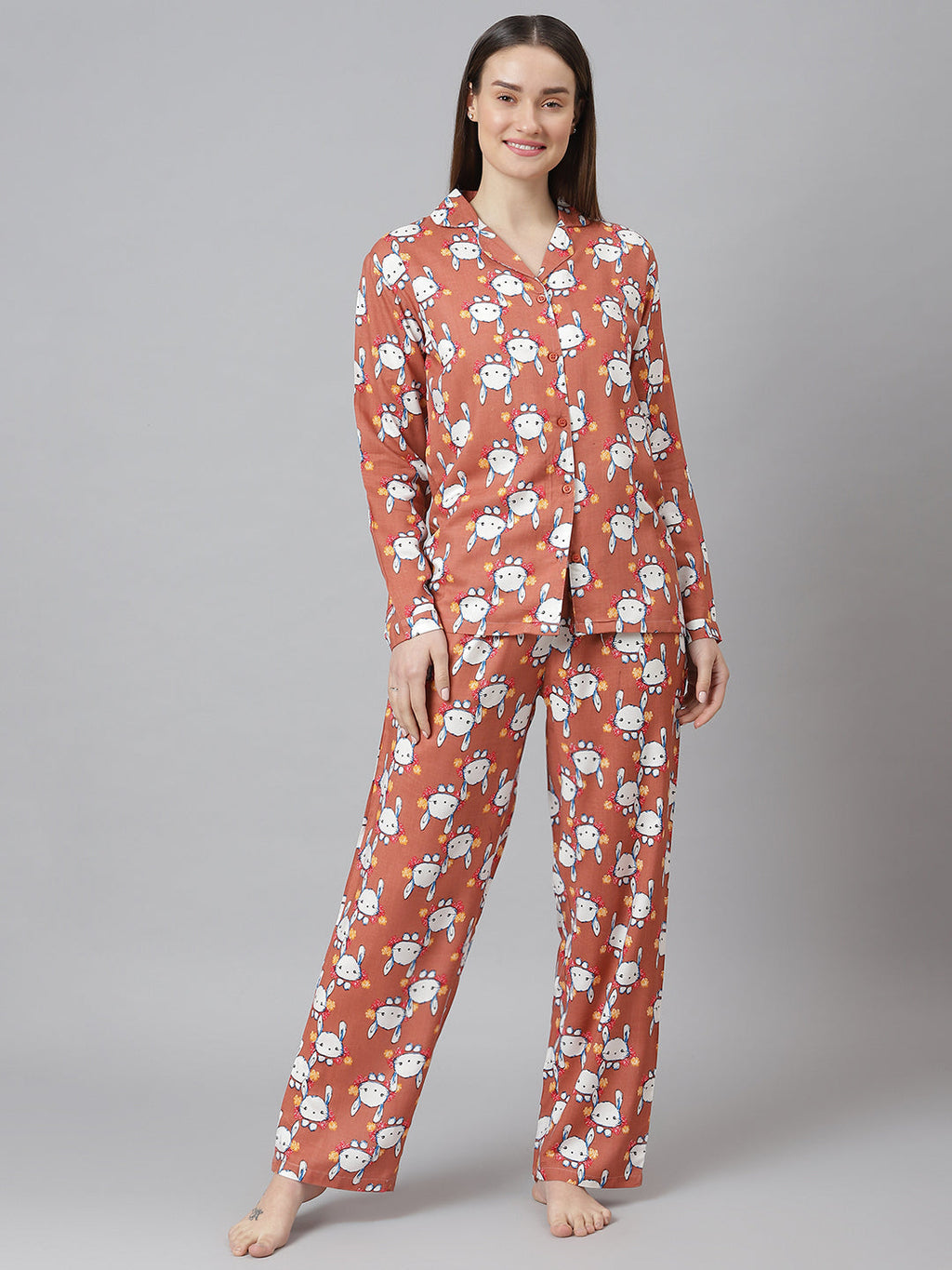 Cation Brown Printed Night Suit