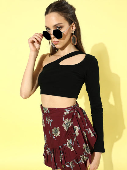 Cation Solid Black and Maroon Printed Clothing Set