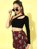 Cation Solid Black and Maroon Printed Clothing Set