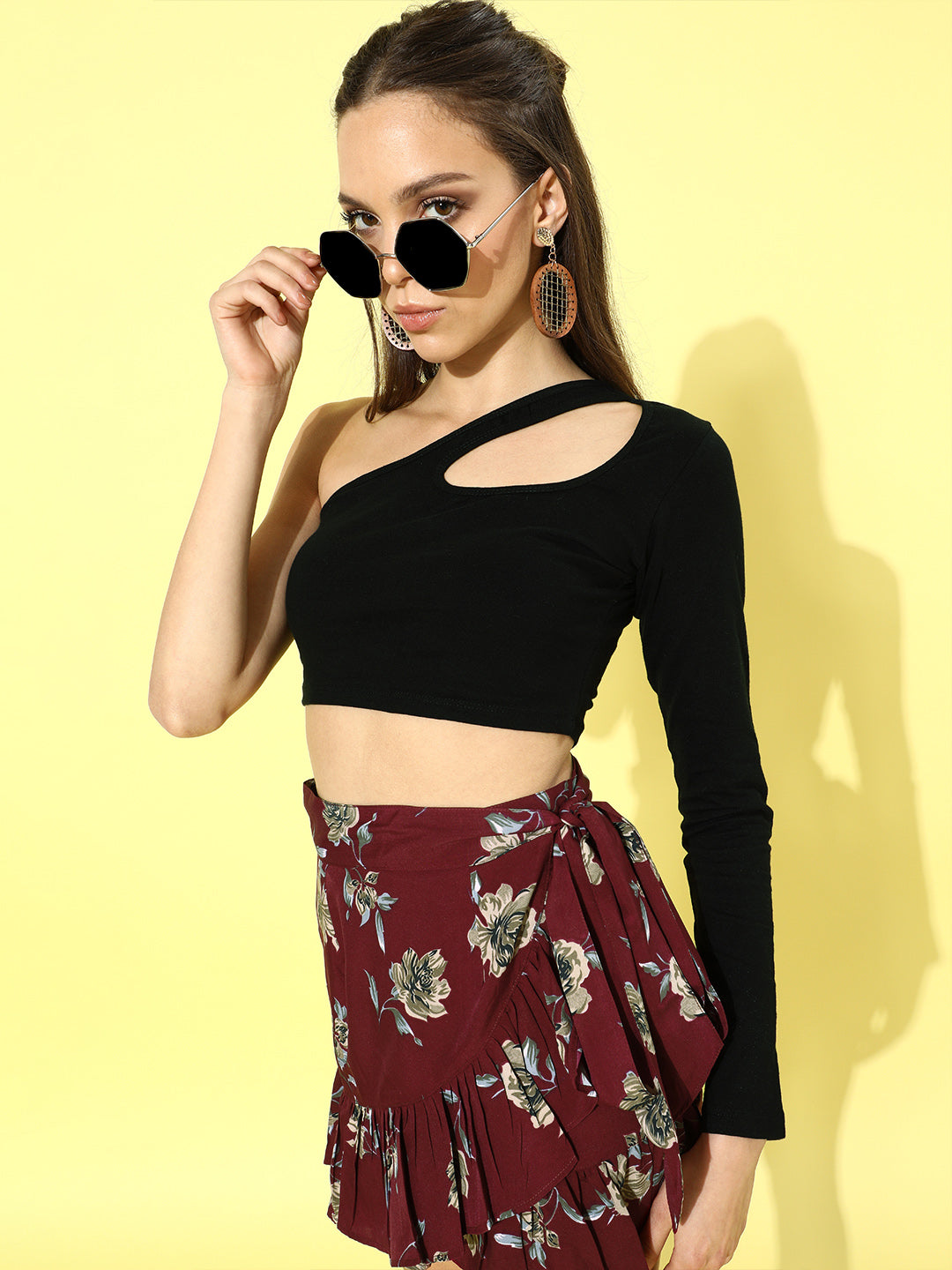 Cation Solid Black and Maroon Printed Clothing Set