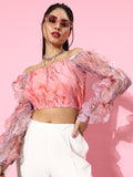 SCORPIUS Pink Floral Organza Top