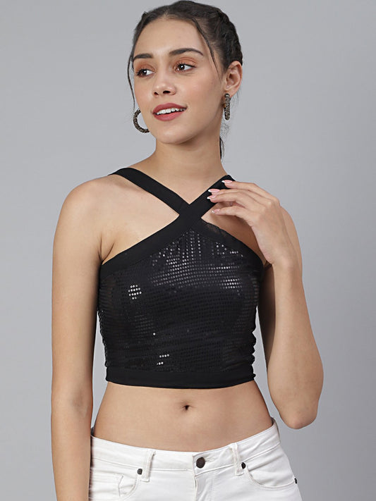 SCORPIUS Black Sequin crop top