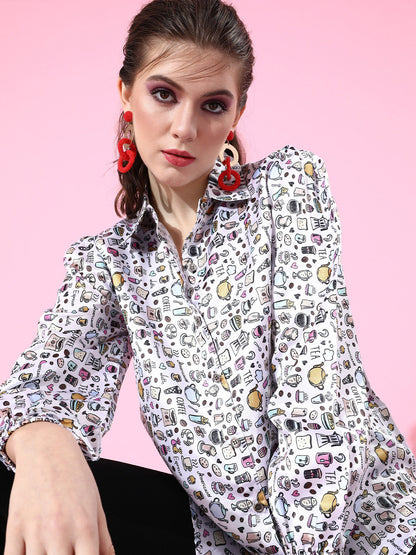 SCORPIUS White printed Satin shirt