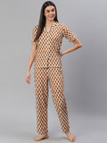 Cation Brown Printed Night Suit
