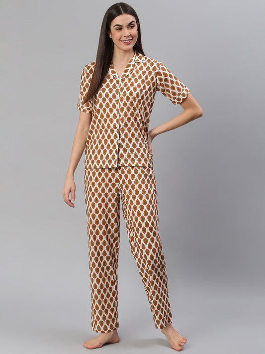 Cation Brown Printed Night Suit