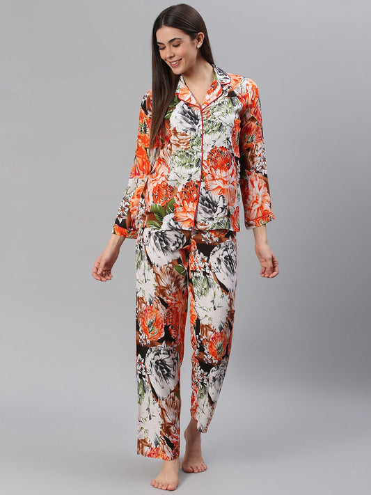 Cation Orange Printed Night Suit