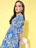 SCORPIUS Purple Printed front slit long Dress