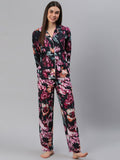 Cation Black Floral Night Suit