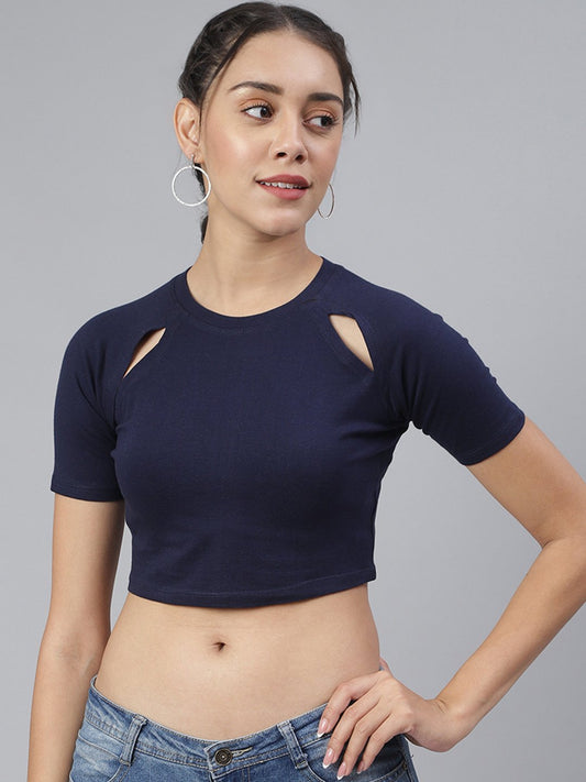 SCORPIUS Navy Hoseiry Casual Crop top