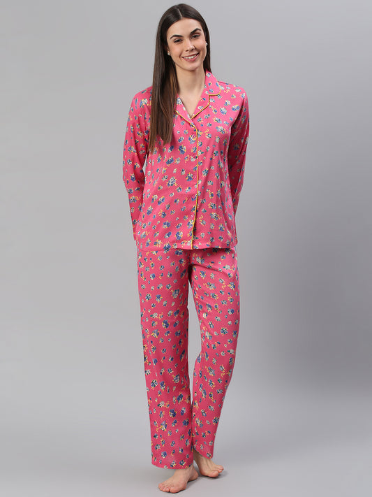 Cation Pink Printed Night Suit