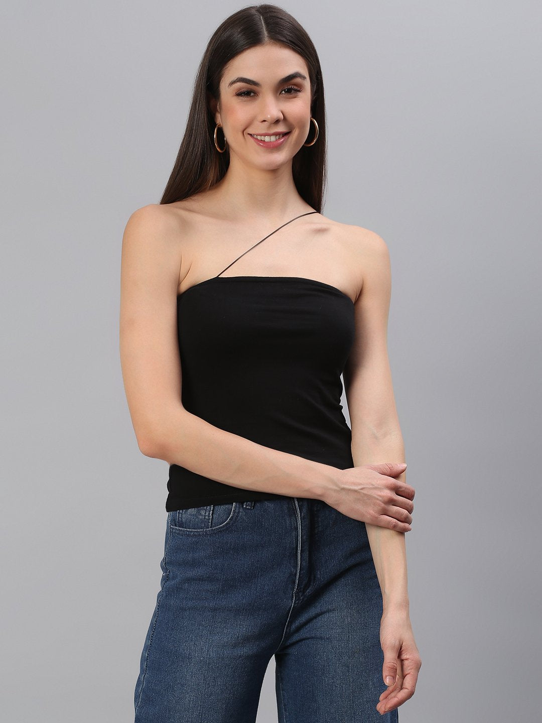 Black Solid String Top